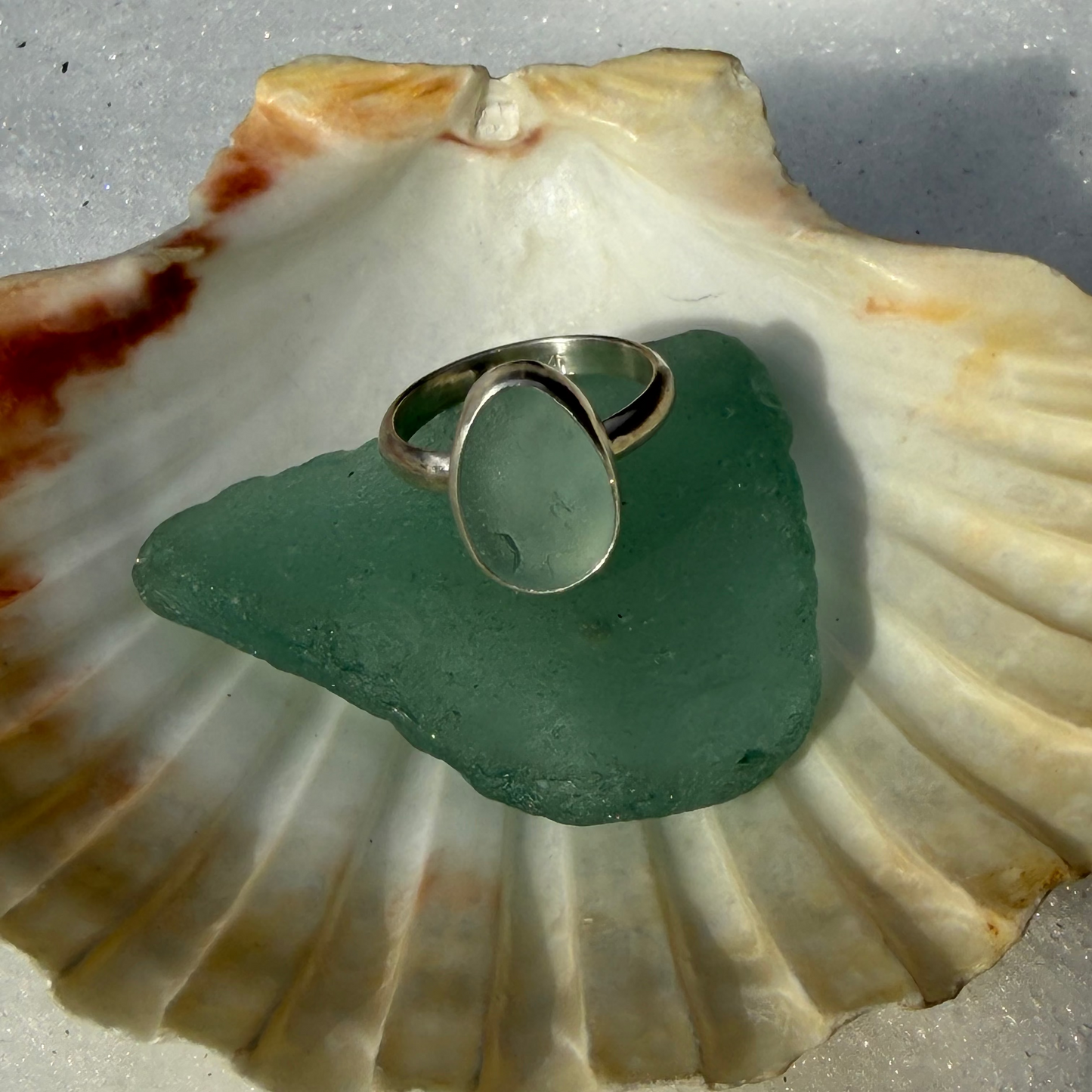 Frosty Sea Foam Blue Sea Glass Ring - Size 9