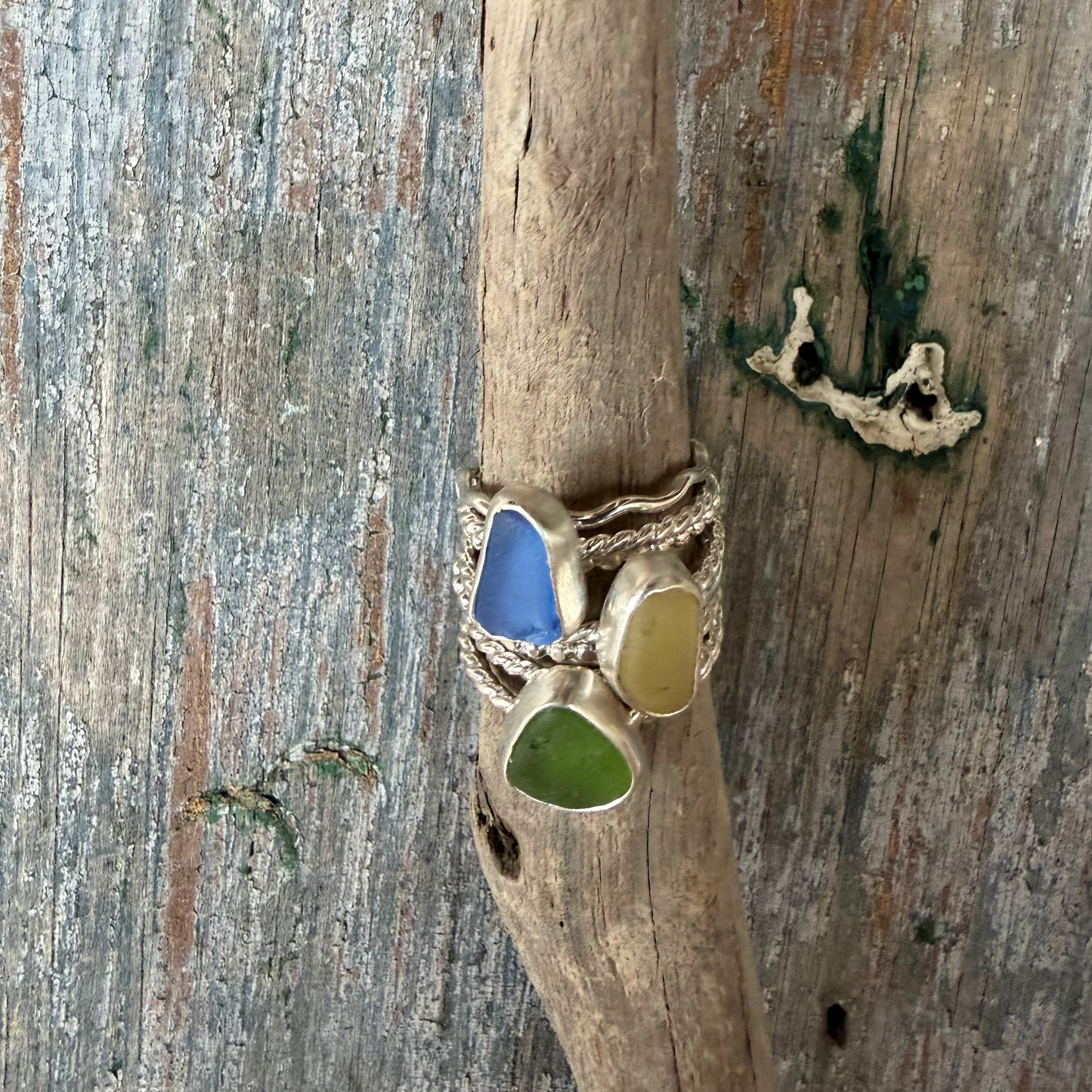 Cornflower Blue Sea Glass Stacking Rings - Size 7.25