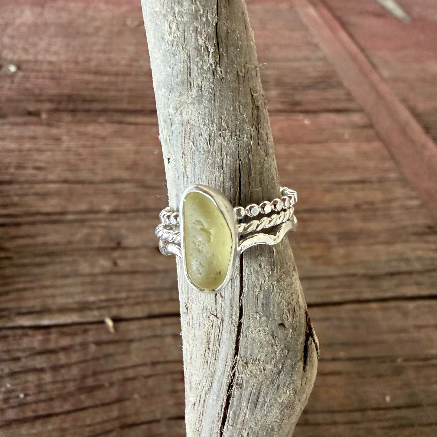 Pale Yellow Sea Glass Stacking Rings -Size 8.25