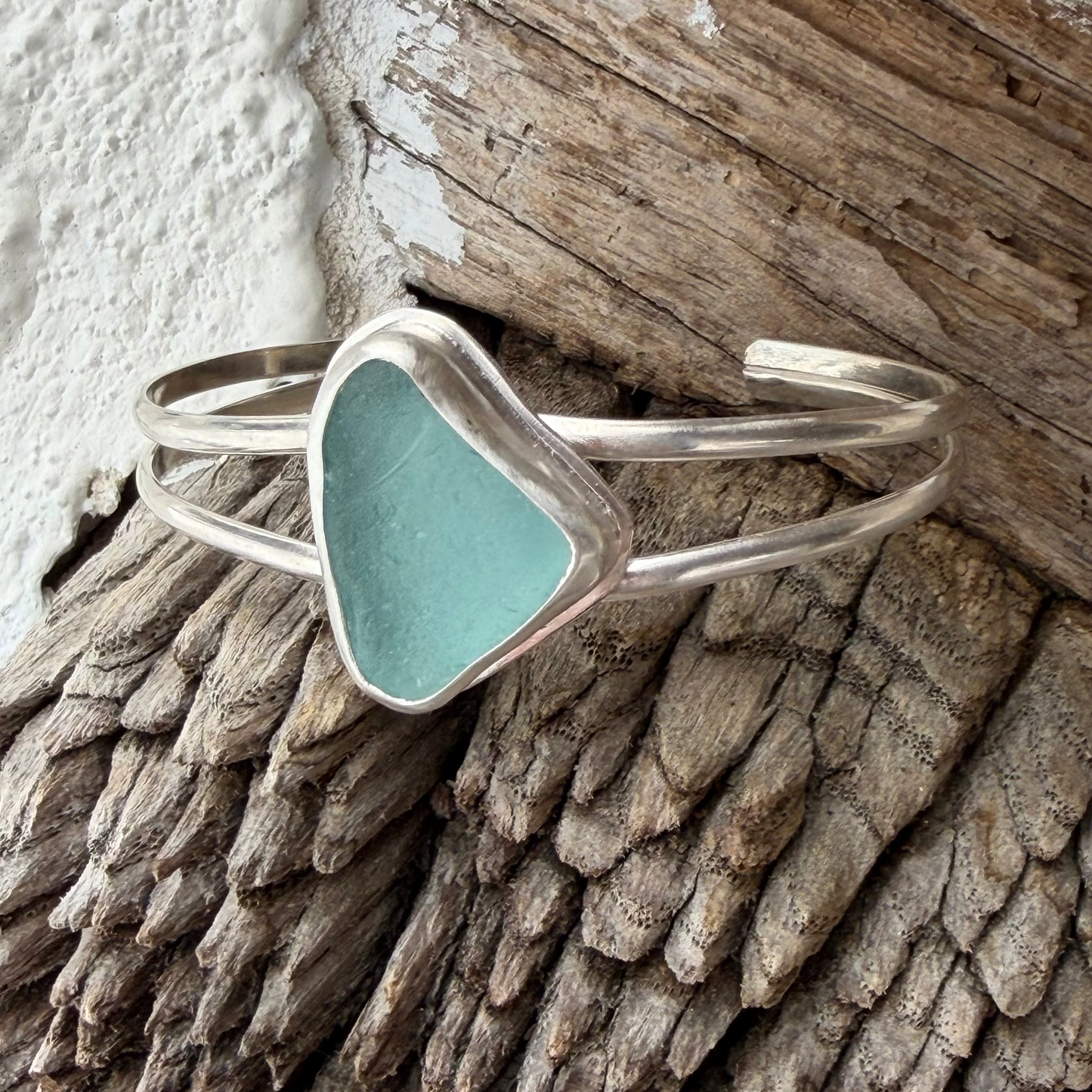 Pastel Blue Sea Glass Cuff Bracelet