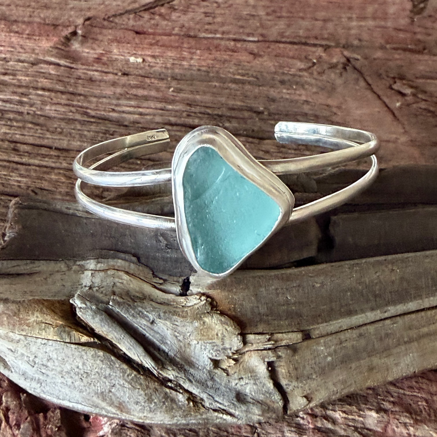 Pastel Blue Sea Glass Cuff Bracelet