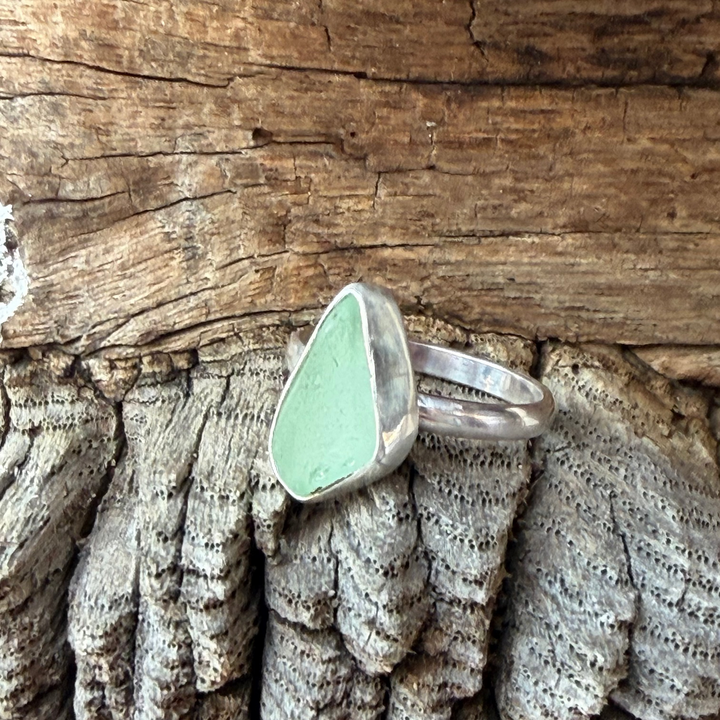 Pale Sage Green Sea Glass Ring - Size 7.5