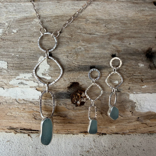 Sea Foam Blue Sea Glass Necklace and Earring Set