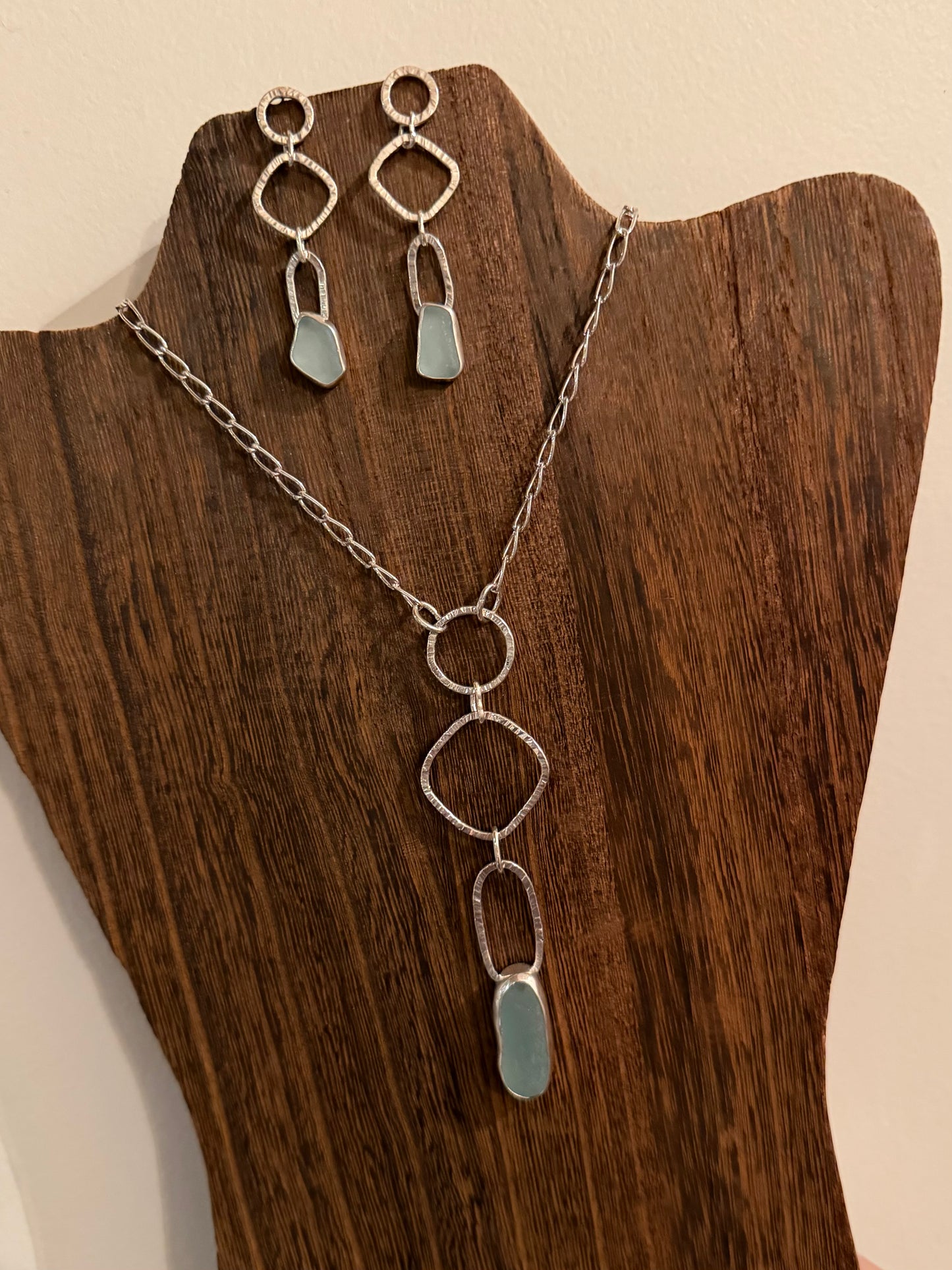 Sea Foam Blue Sea Glass Necklace and Earring Set