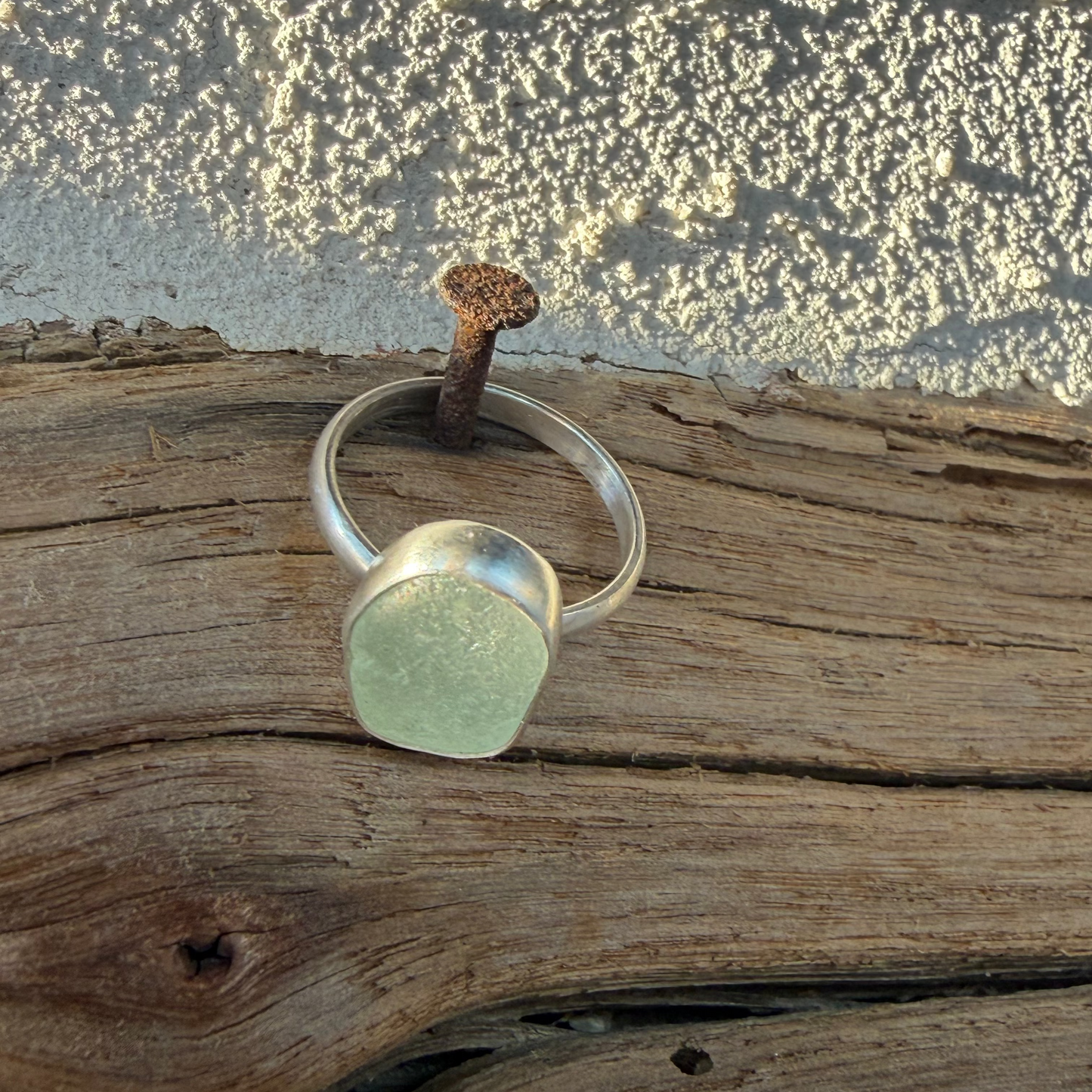 Sea Foam Green Sea Glass Ring - Size 8.25