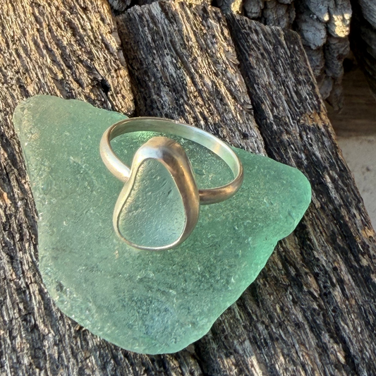 Sea Foam Blue Sea Glass Ring - Size 9.25