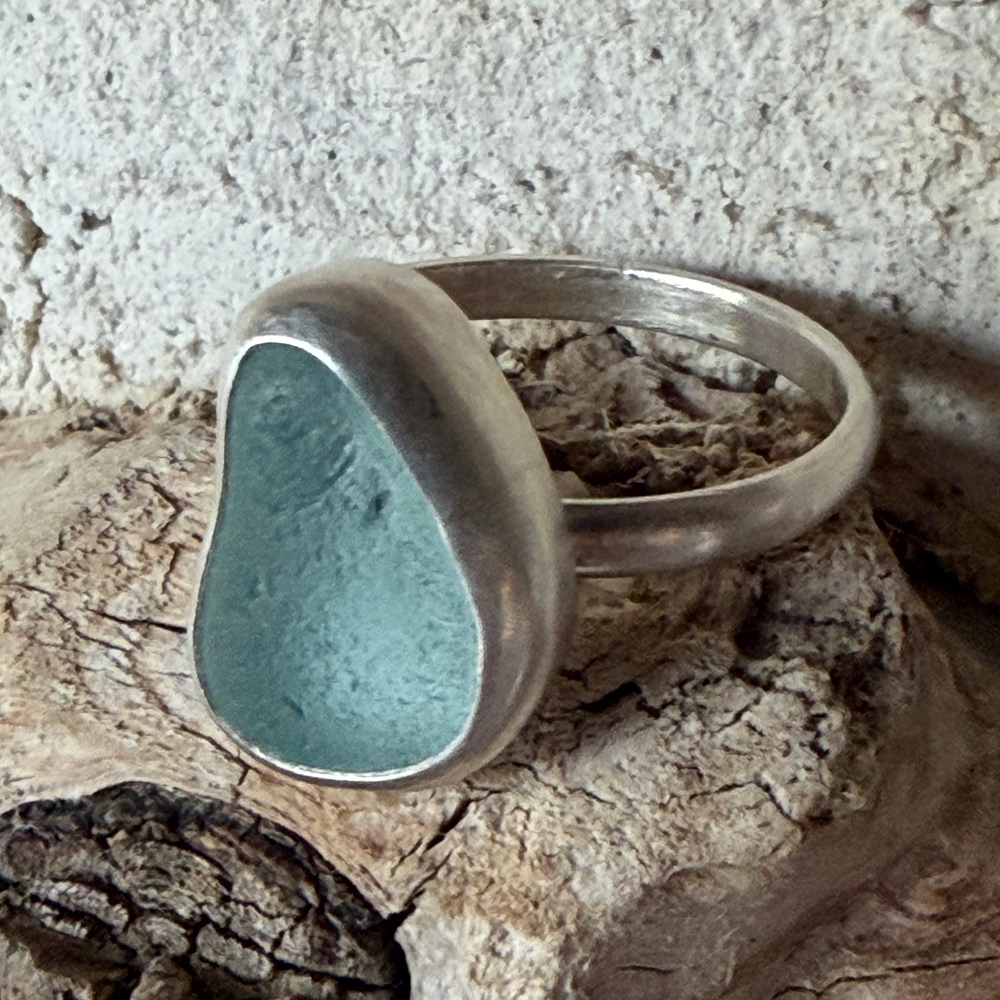 Sea Foam Blue Sea Glass Ring - Size 9.25