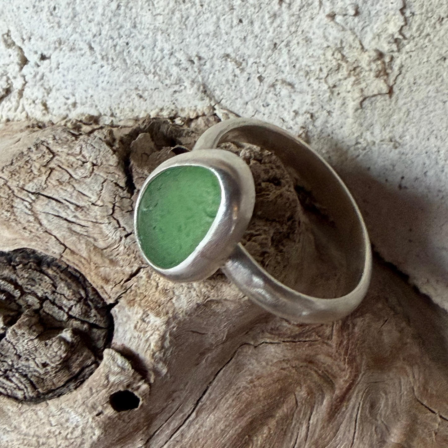 Light Sage Green Sea Glass Ring - Size 8.5