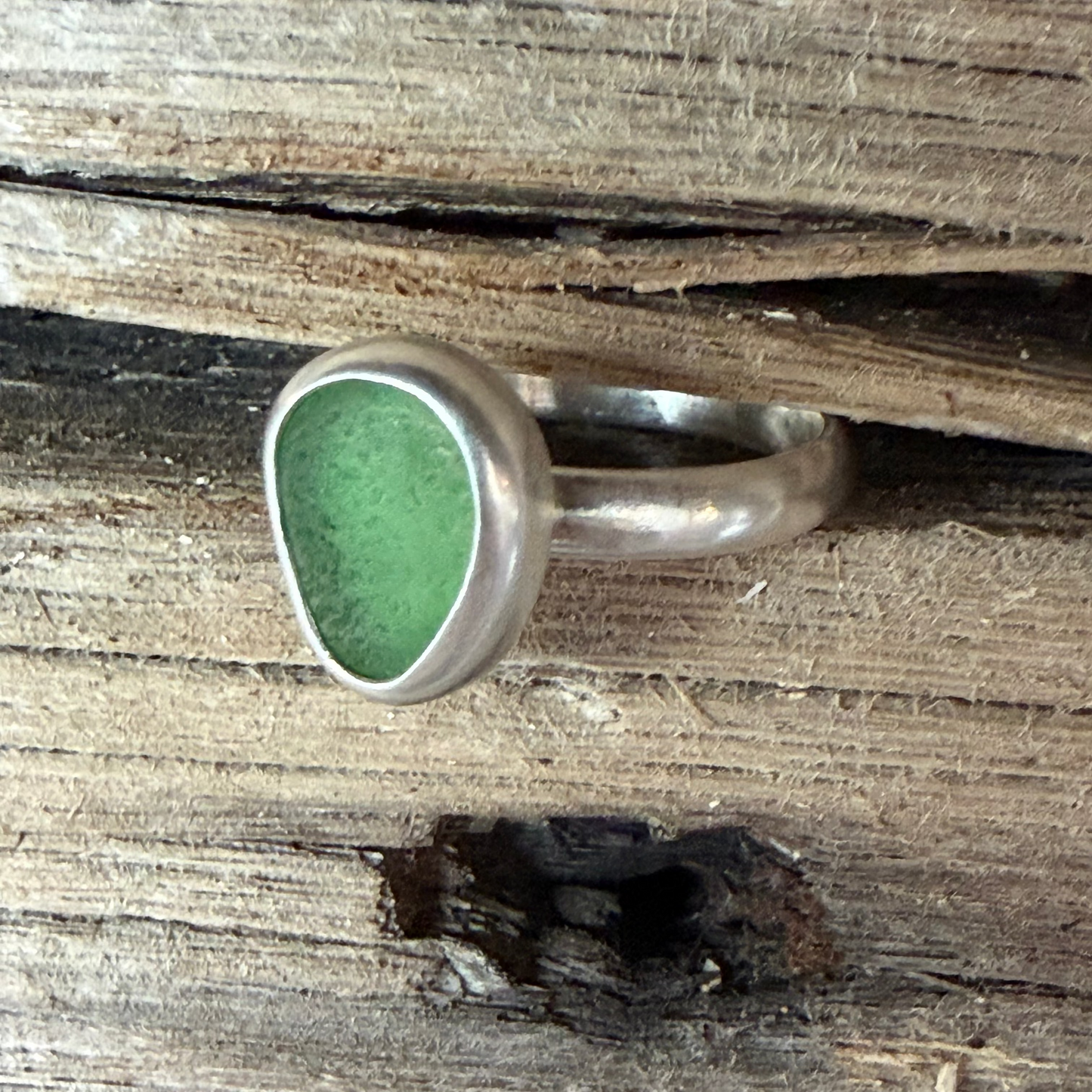 Light Sage Green Sea Glass Ring - Size 8.5