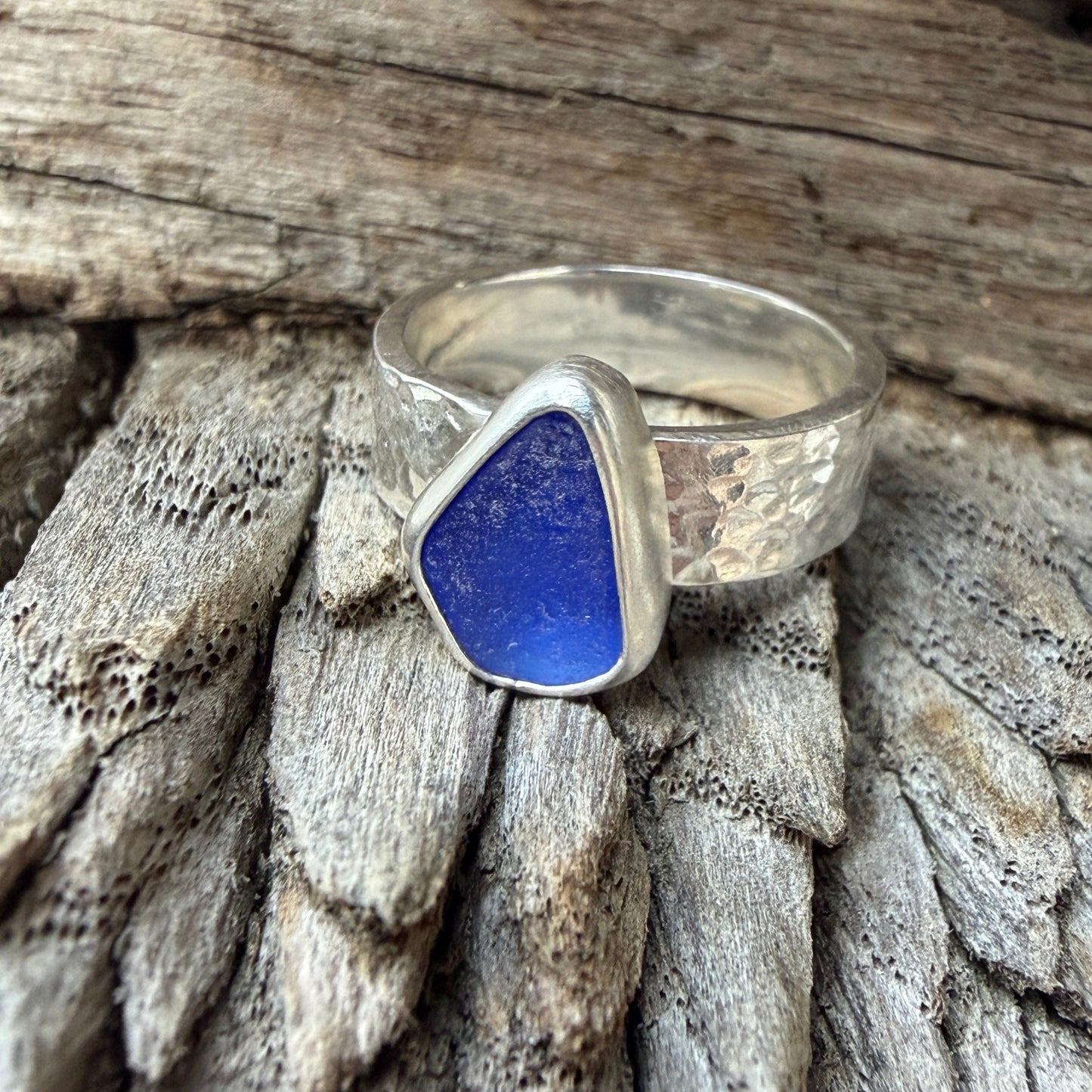 Cobalt Blue Sea Glass Ring -Size - 7.5