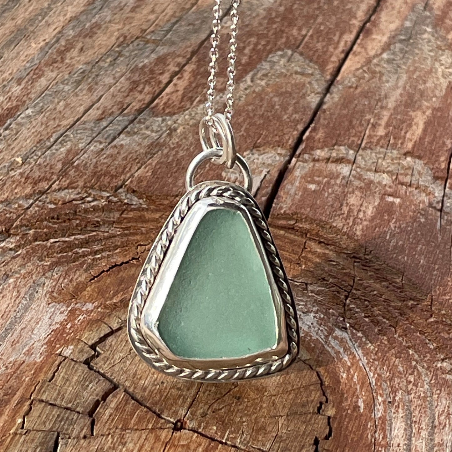 Light Teal Blue Sea Glass Pendant