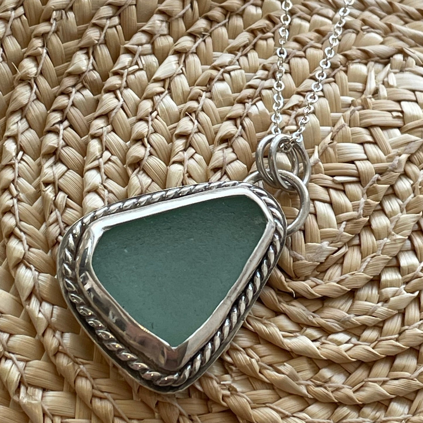 Light Teal Blue Sea Glass Pendant