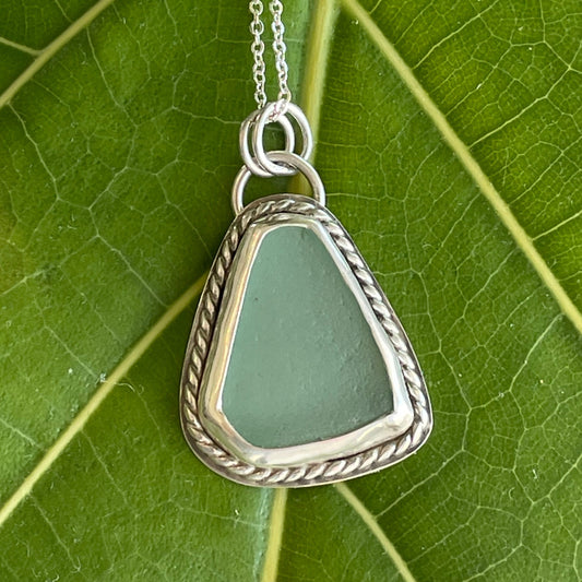 Light Teal Blue Sea Glass Pendant