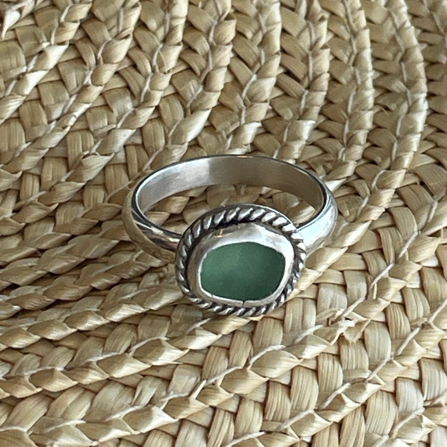 Light Teal Blue Twisted Sea Glass Ring - size 7.5