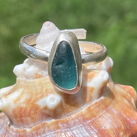 Teal Blue Adjustable Sea Glass Ring