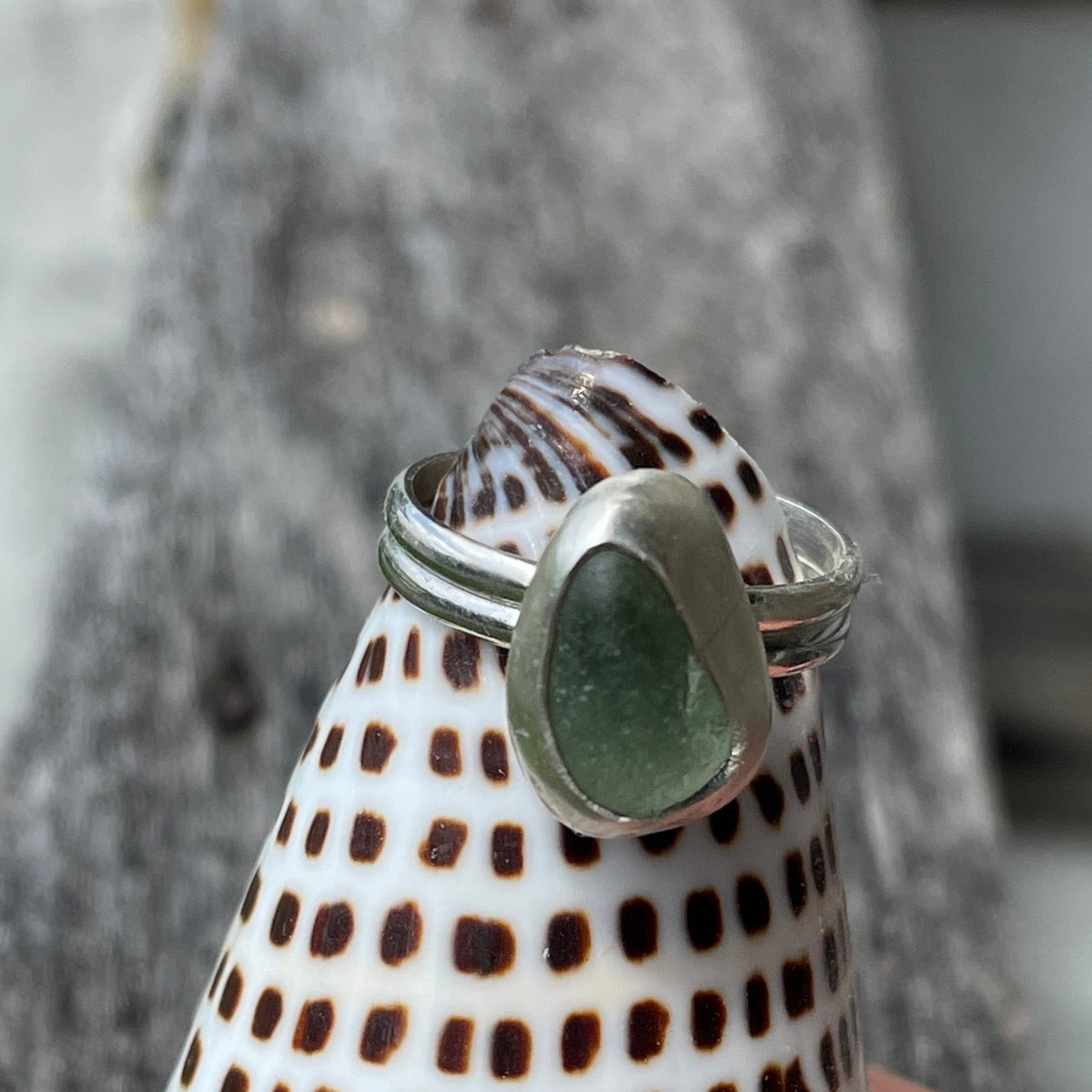 Sea Foam Green Double Banded Sea Glass Ring - Size 7