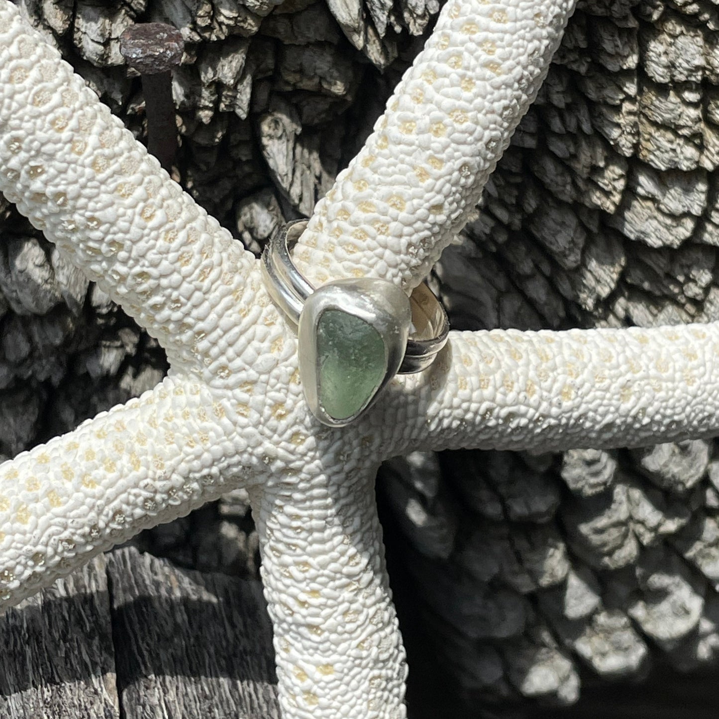 Sea Foam Green Double Banded Sea Glass Ring - Size 7