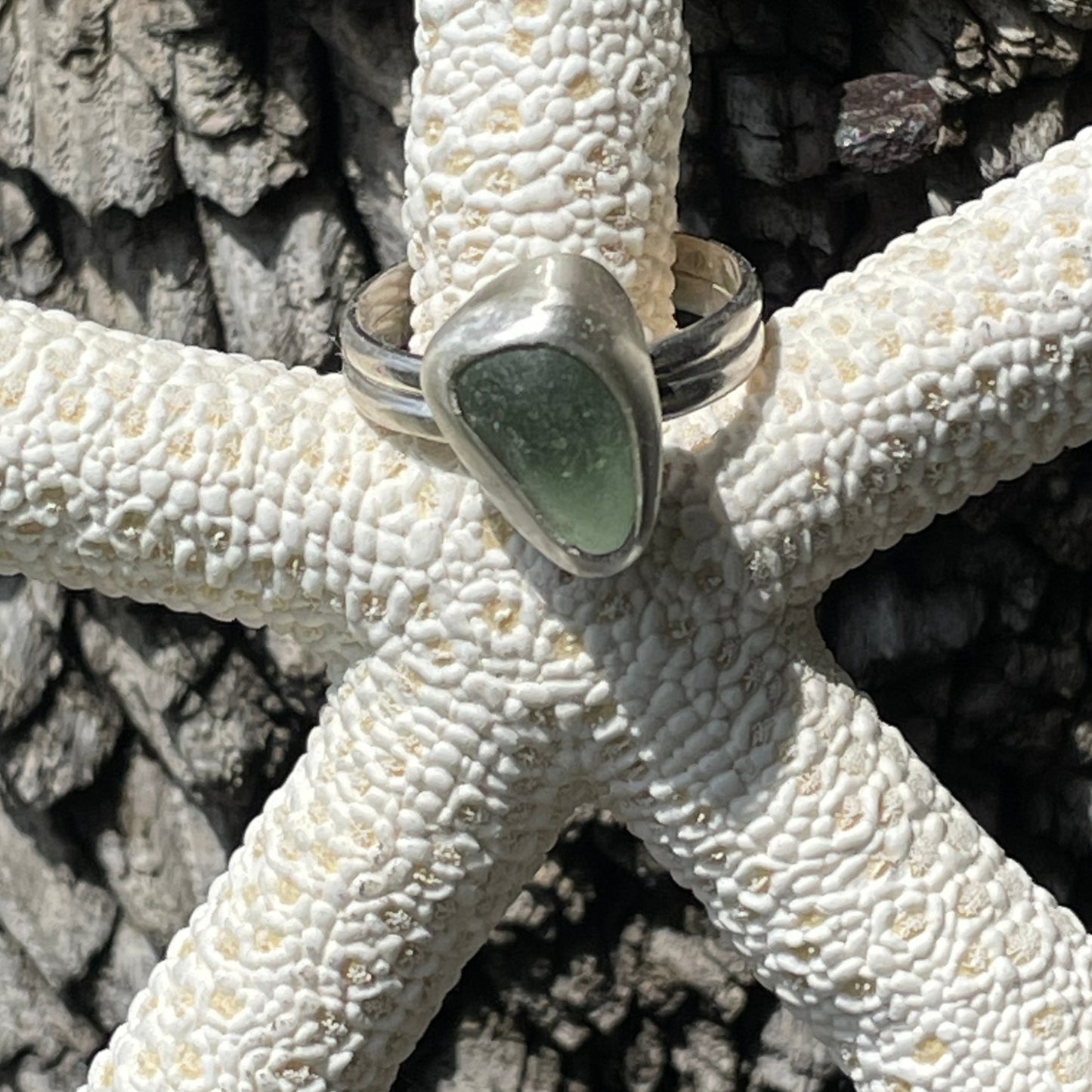 Sea Foam Green Double Banded Sea Glass Ring - Size 7