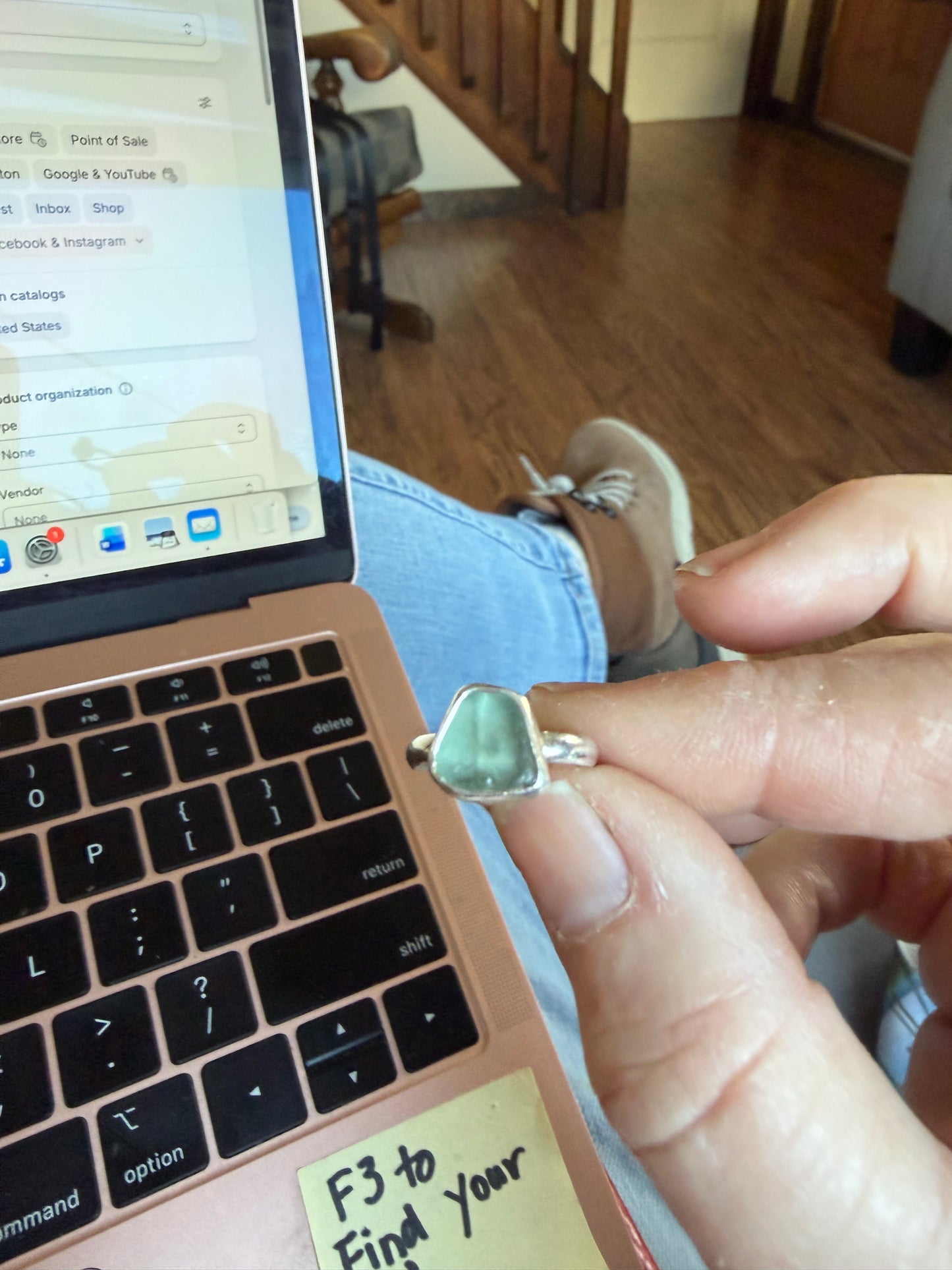 Teal Grey Ring - Size 4.25