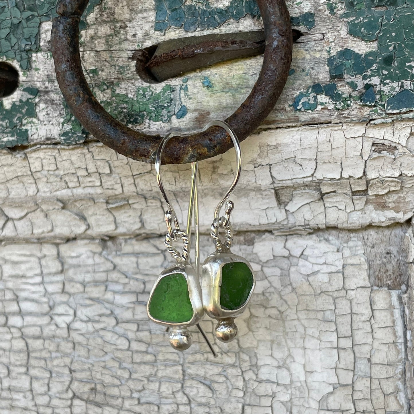 Kelly Green Sea Glass Earrings