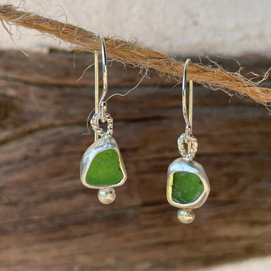 Kelly Green Sea Glass Earrings