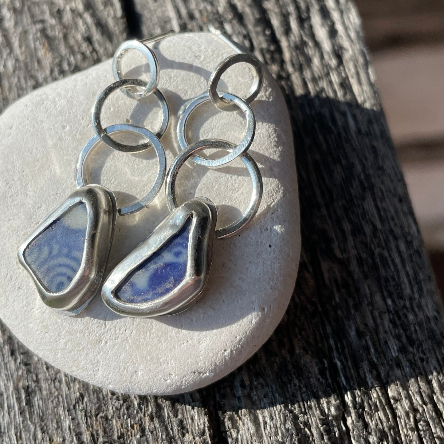 Blue Sea Pottery Chain Earrings