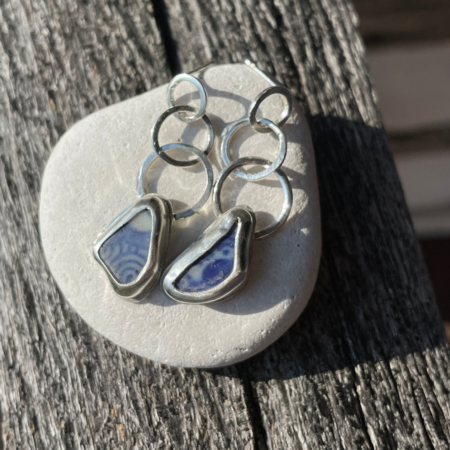 Blue Sea Pottery Chain Earrings