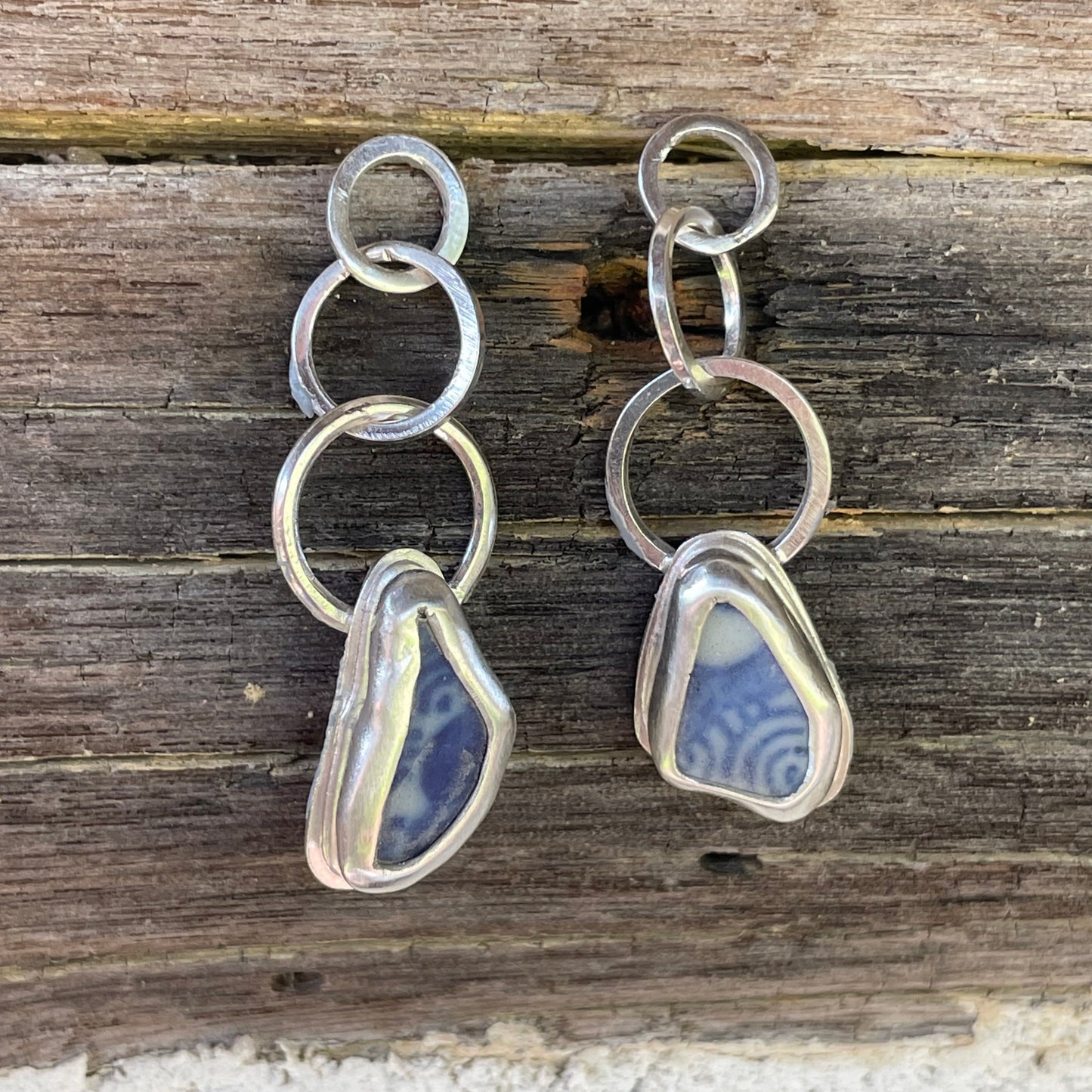 Blue Sea Pottery Chain Earrings