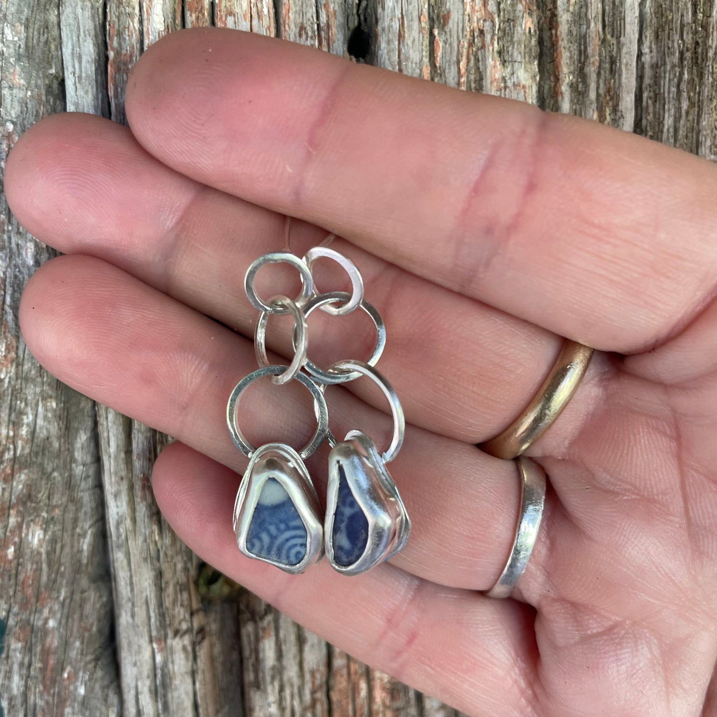 Blue Sea Pottery Chain Earrings