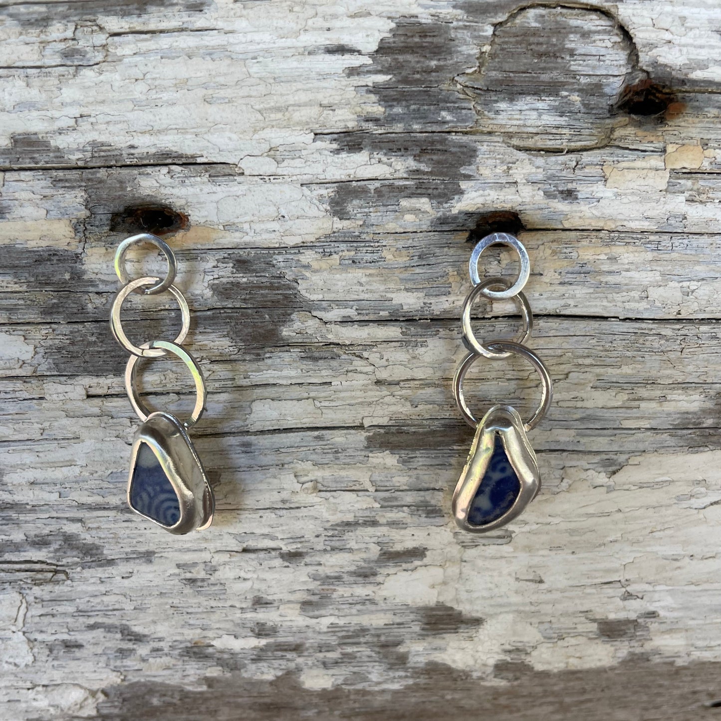 Blue Sea Pottery Chain Earrings