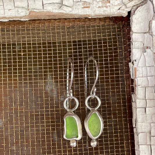 Lime Green Sea Glass Earrings