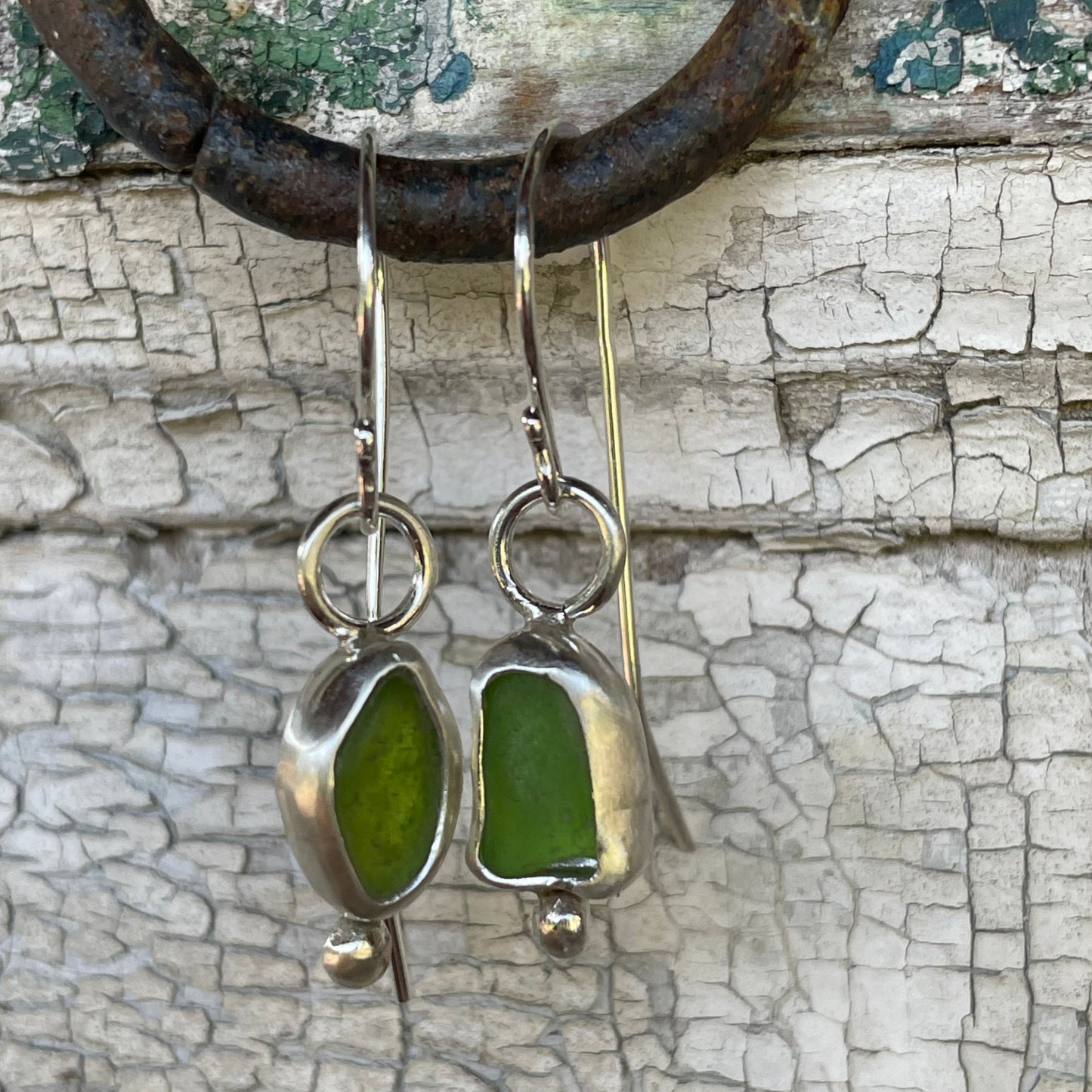 Lime Green Sea Glass Earrings