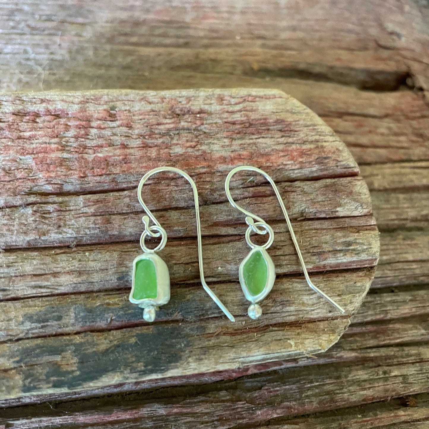 Lime Green Sea Glass Earrings