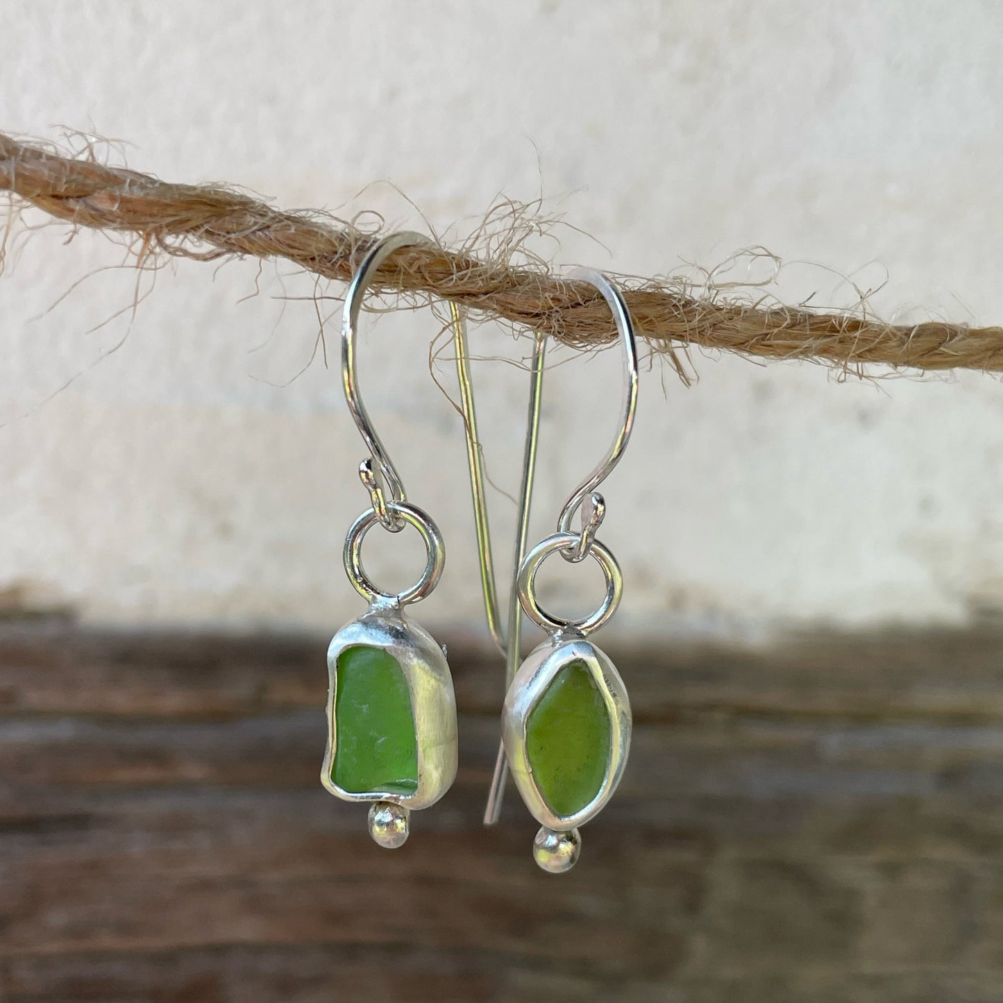 Lime Green Sea Glass Earrings