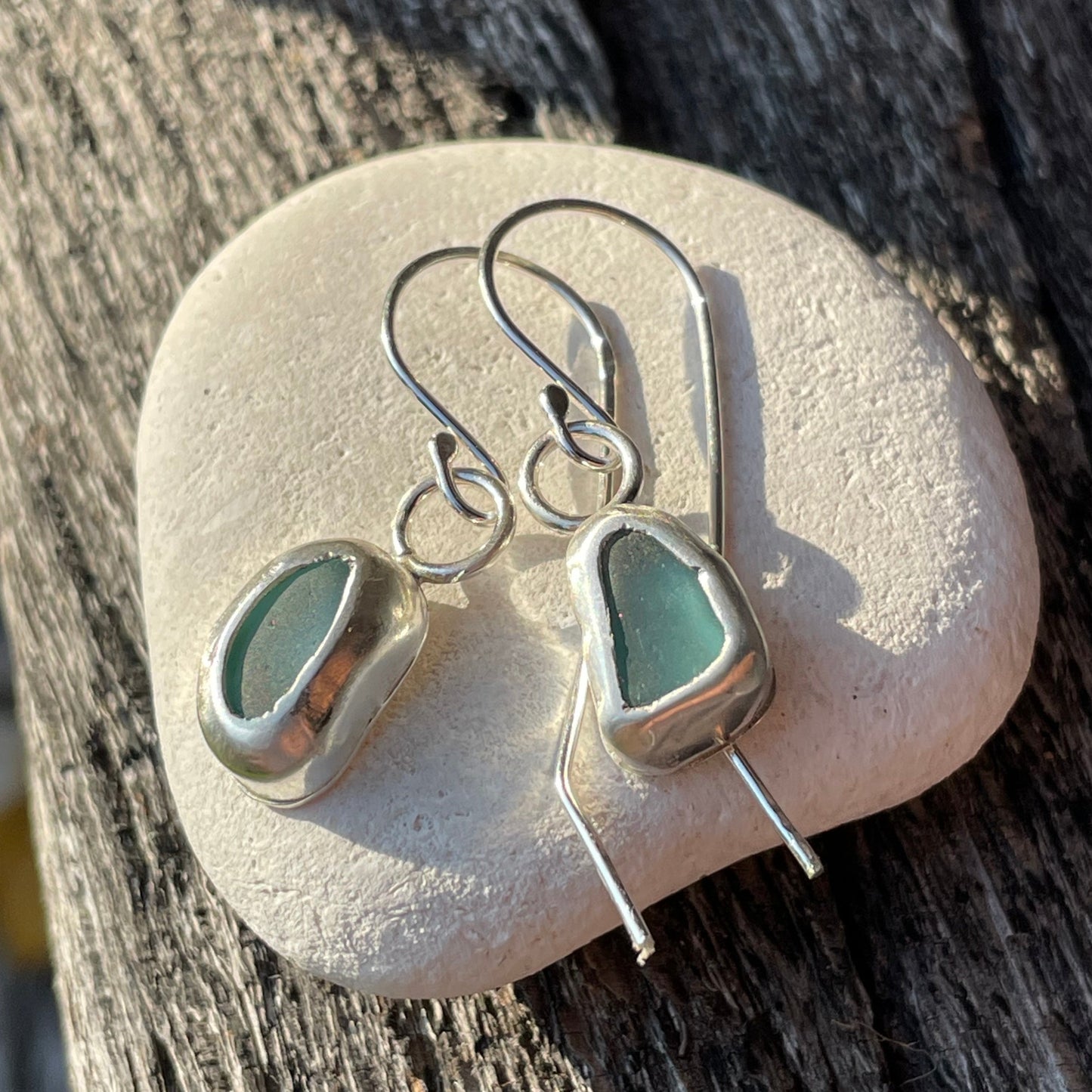 Teal Blue Sea Glass  Earrings