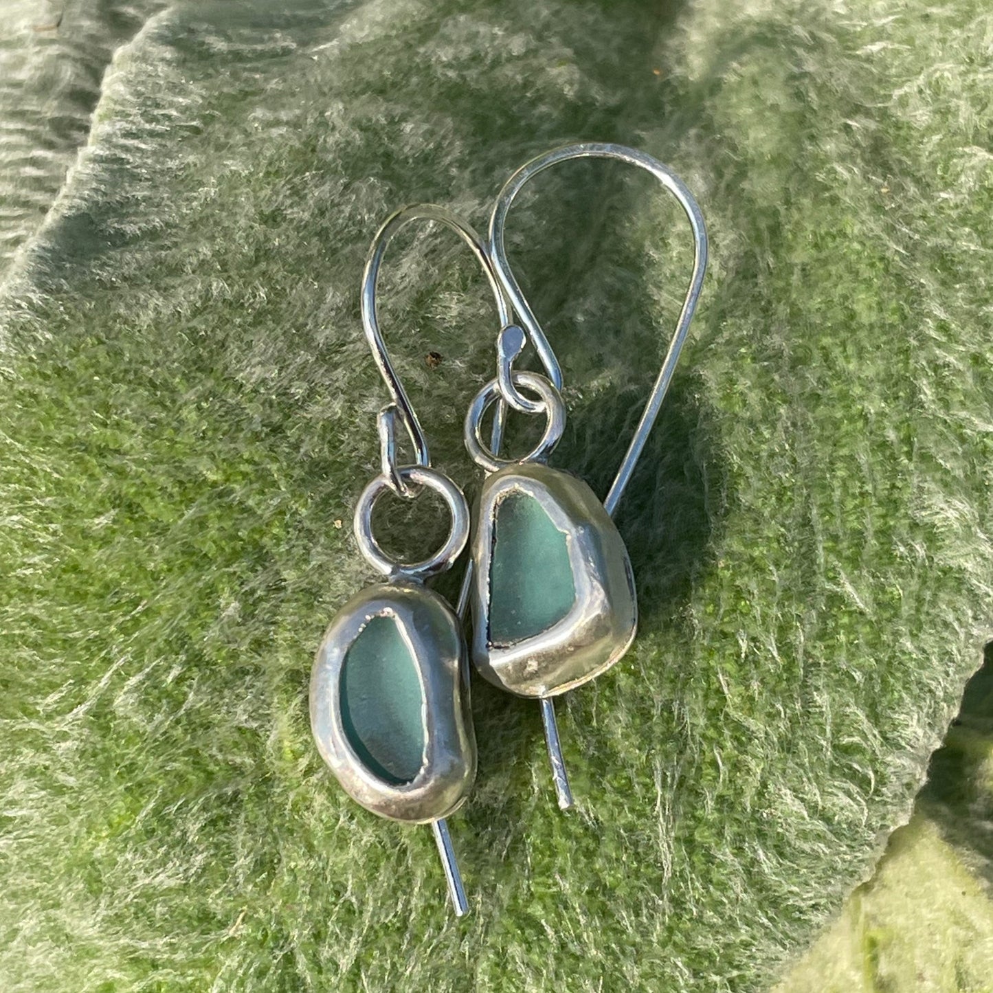 Teal Blue Sea Glass  Earrings