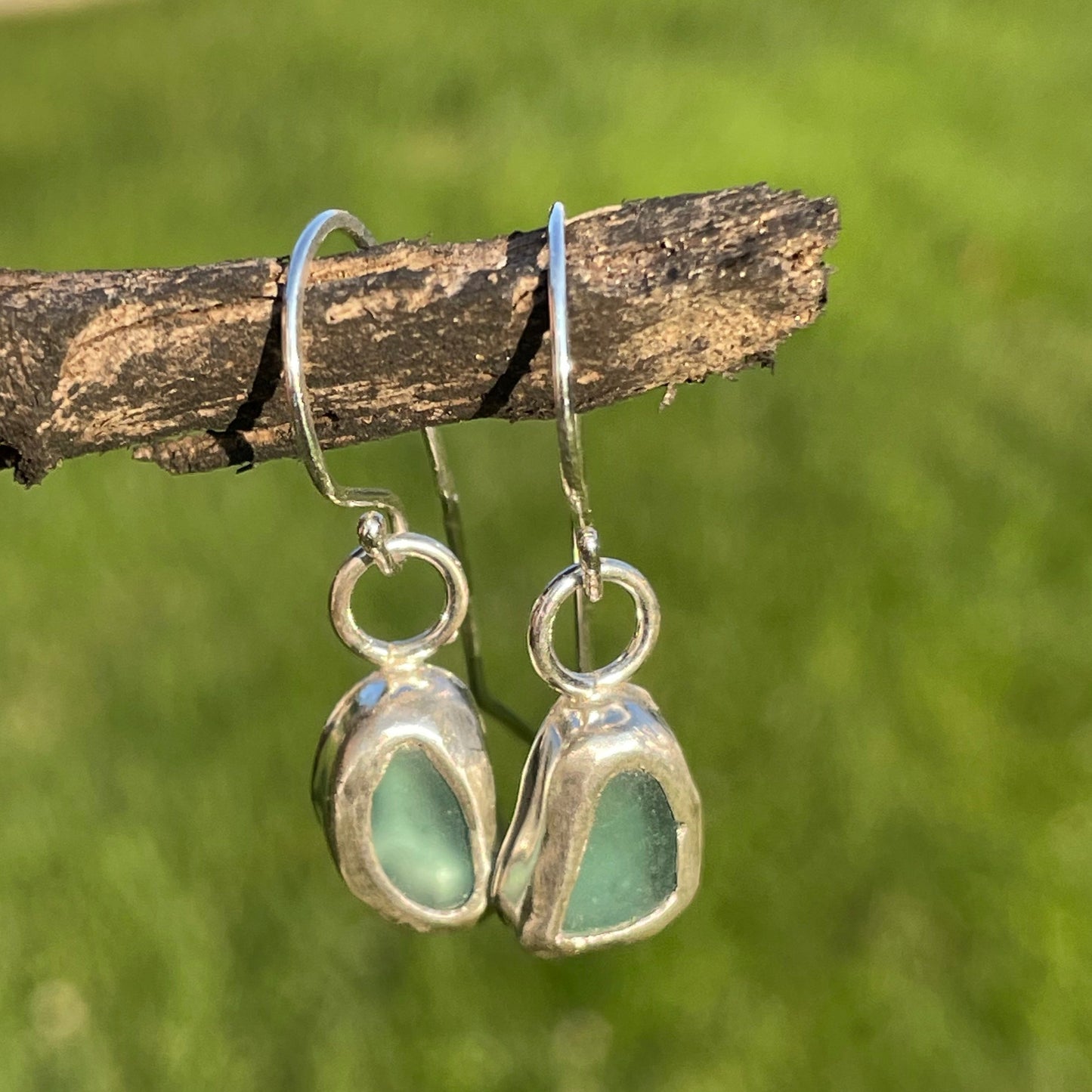 Teal Blue Sea Glass  Earrings