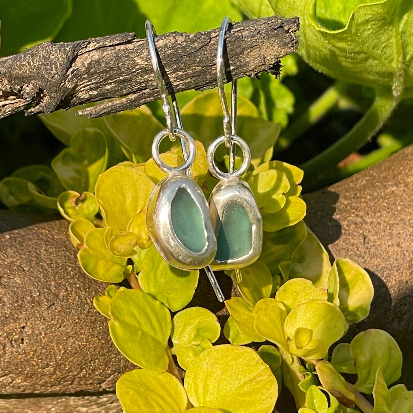 Teal Blue Sea Glass  Earrings