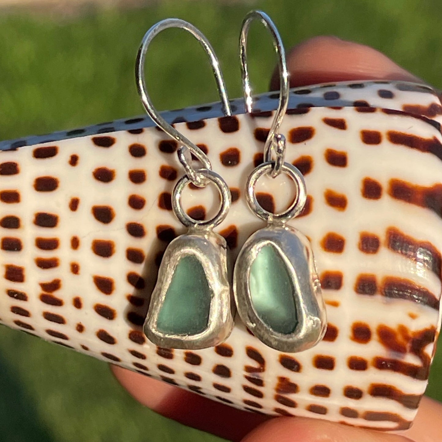 Teal Blue Sea Glass  Earrings