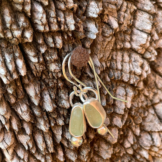 Pale Sage Green Sea Glass Earrings