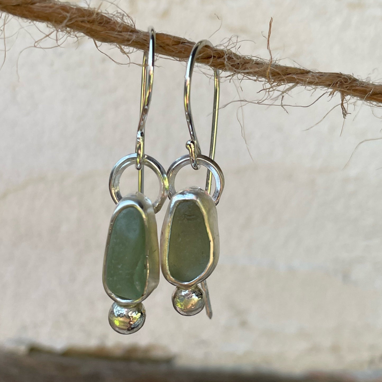 Pale Sage Green Sea Glass Earrings