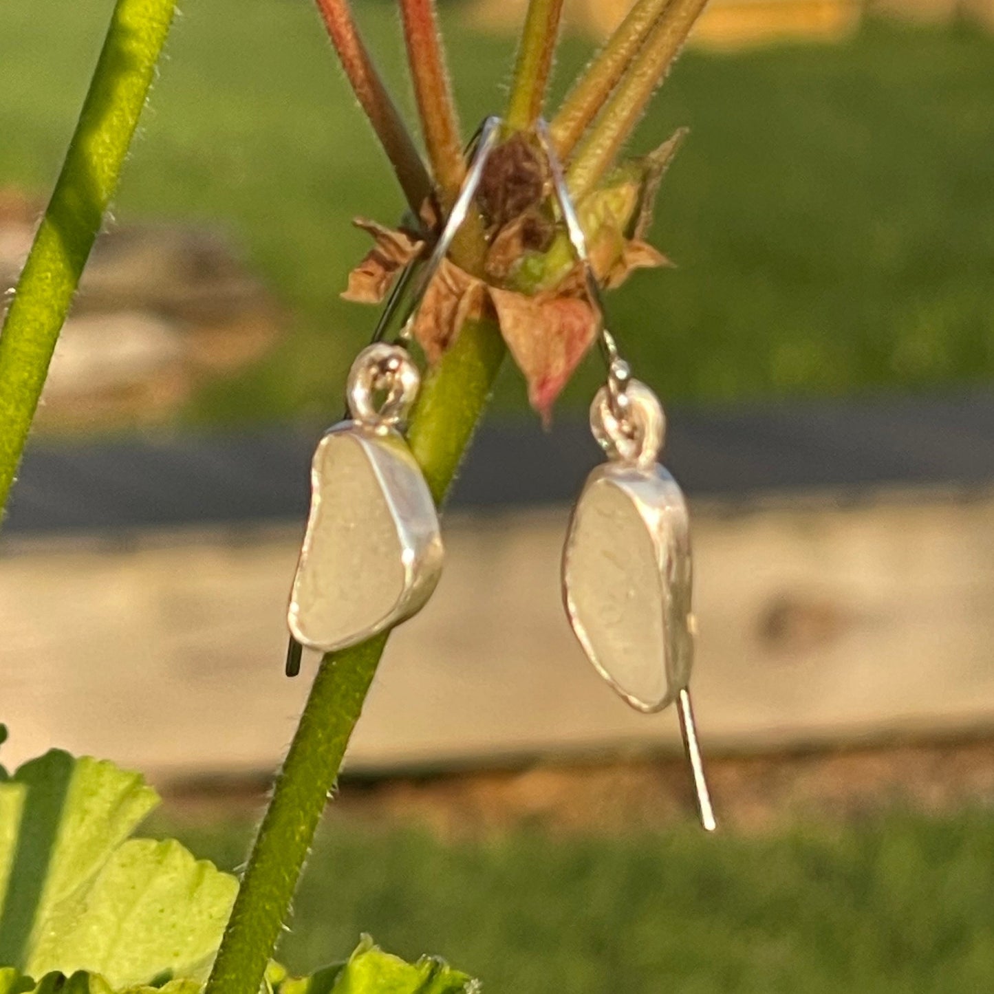 White Sea Glass Earrings