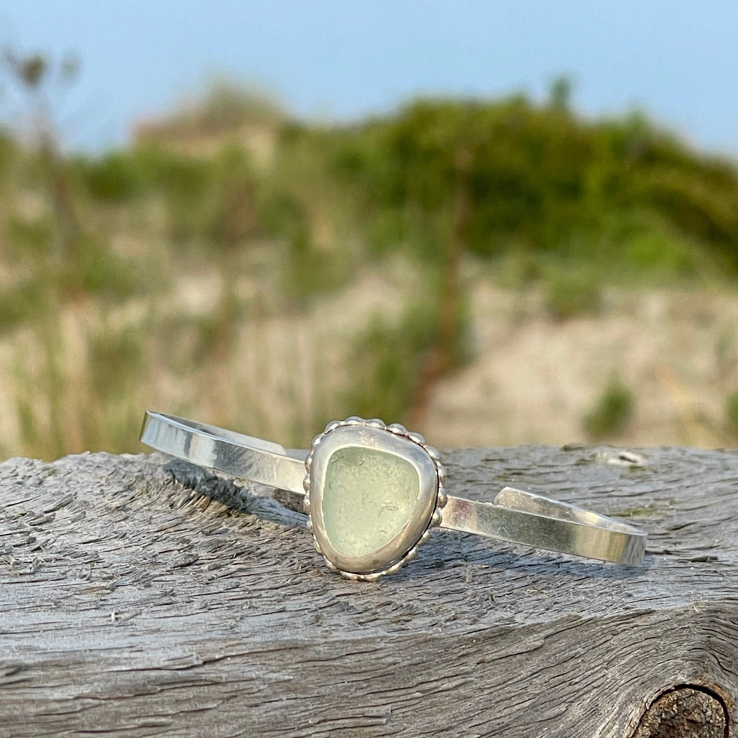 Sea Foam Green Sea Glass Cuff Bracelet