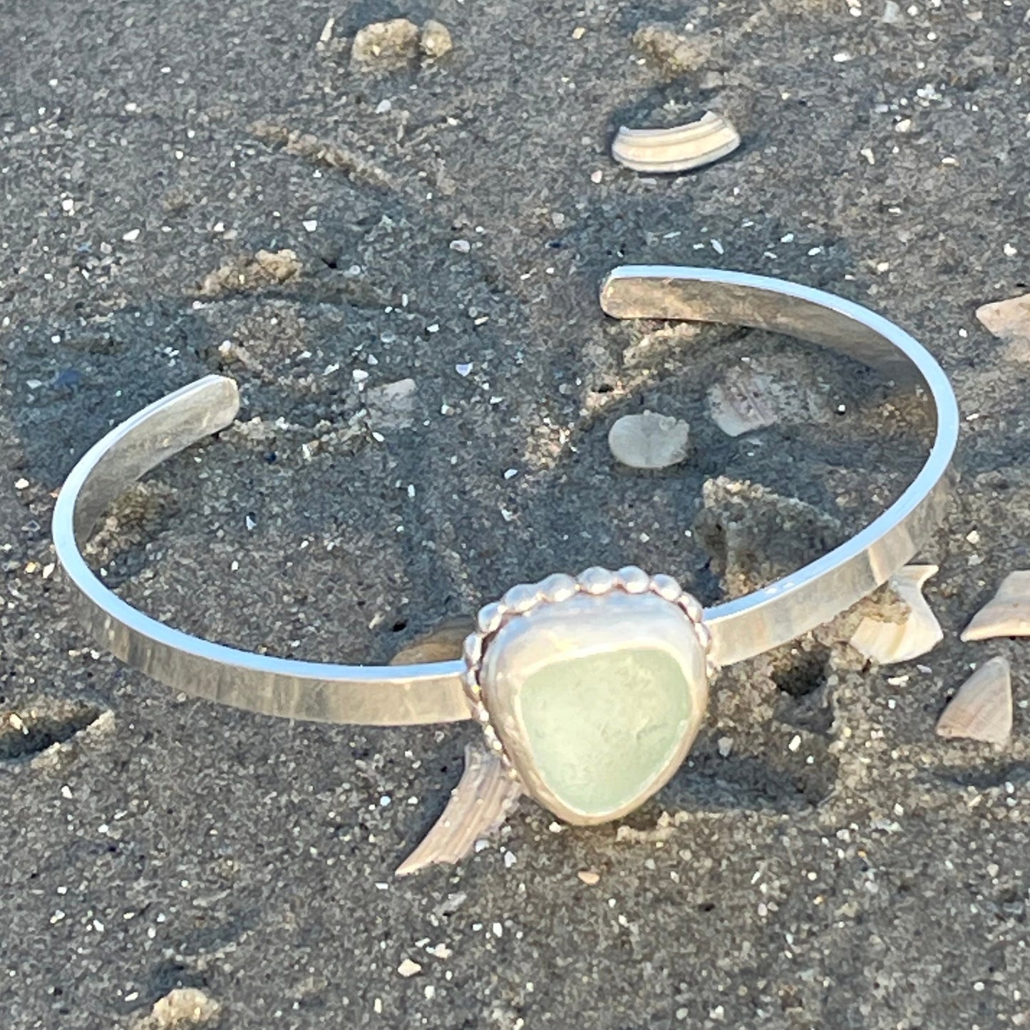 Sea Foam Green Sea Glass Cuff Bracelet