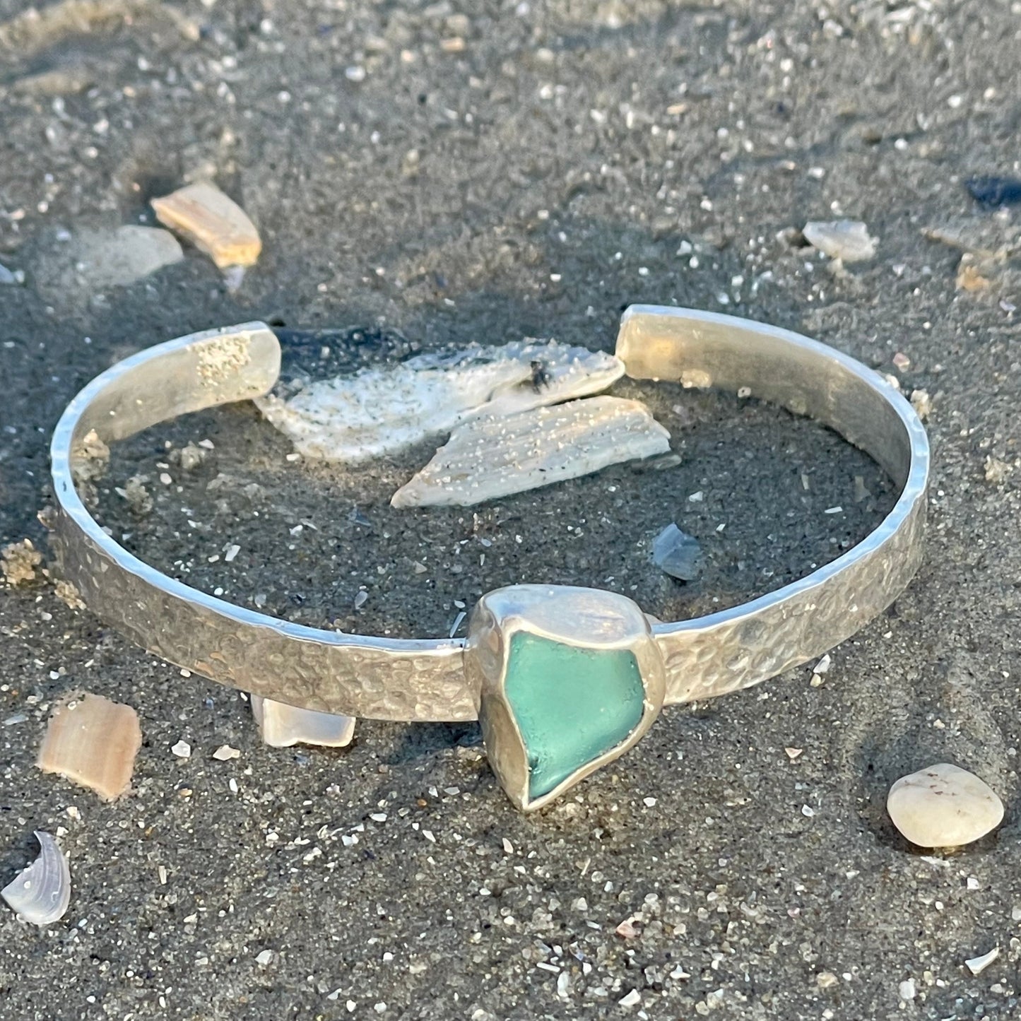 Light Aquamarine Sea Glass Cuff Bracelet