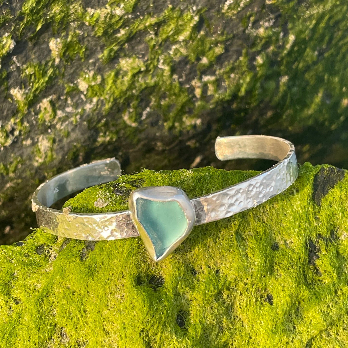 Light Aquamarine Sea Glass Cuff Bracelet