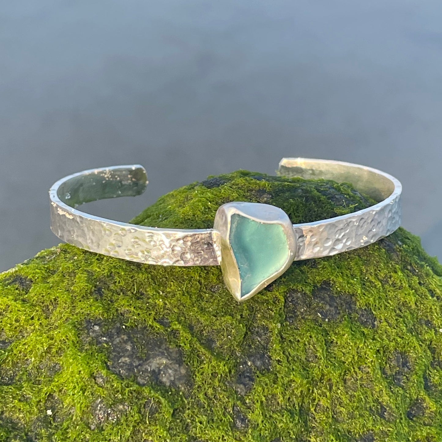 Light Aquamarine Sea Glass Cuff Bracelet