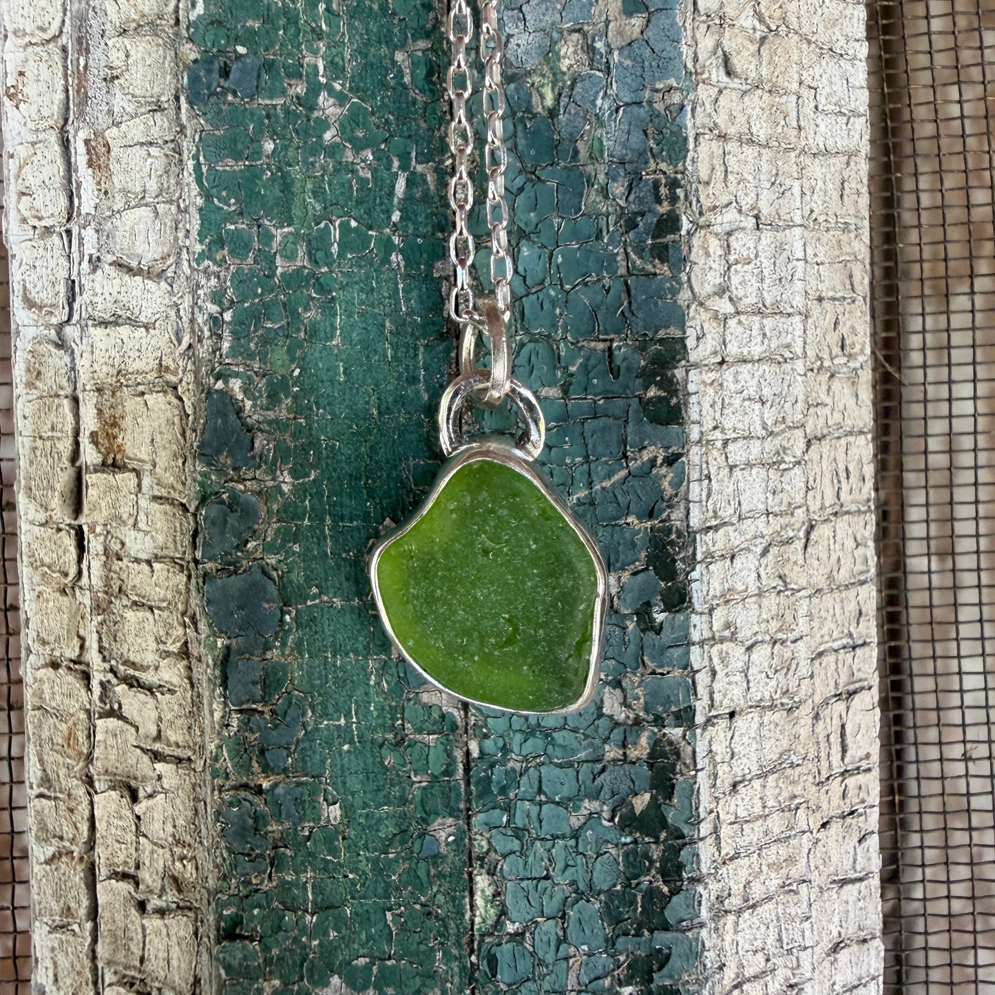 Lime Green Sea Glass Heart Pendant