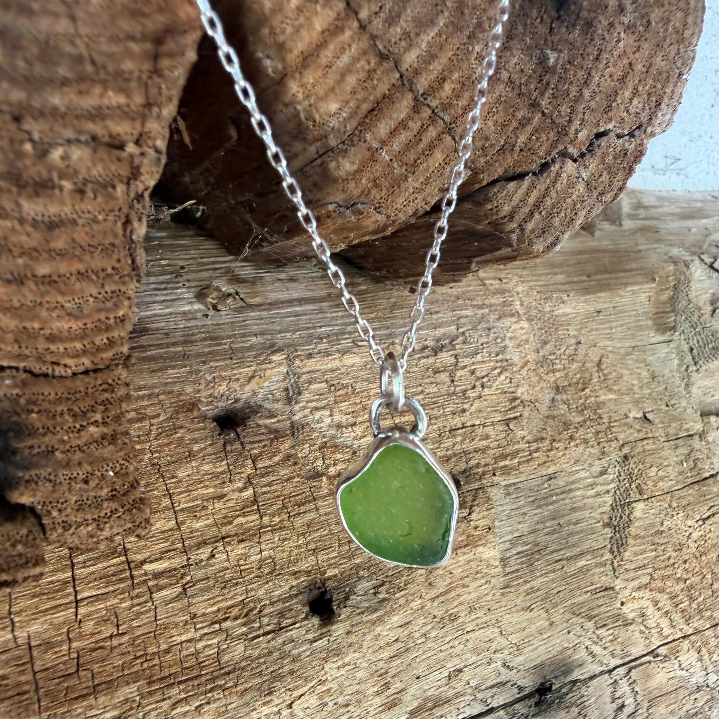 Lime Green Sea Glass Heart Pendant