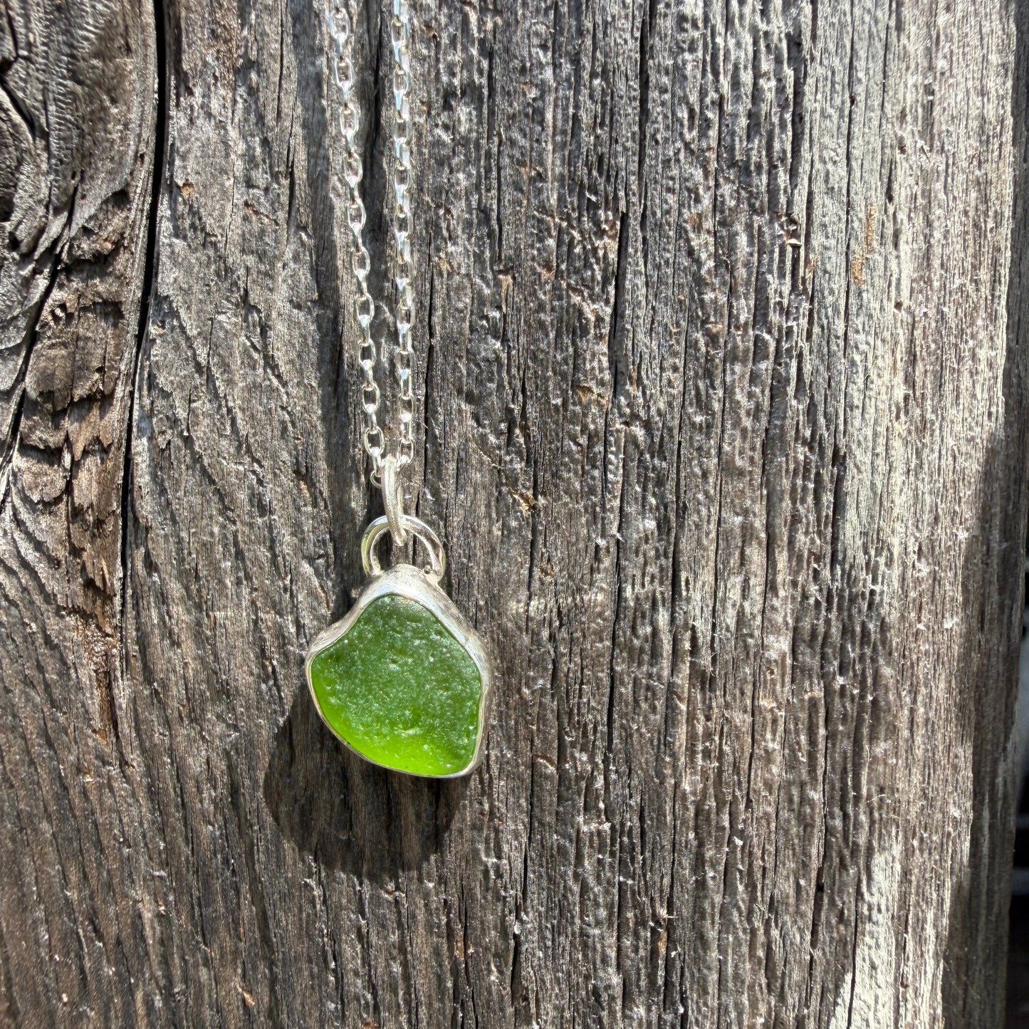 Lime Green Sea Glass Heart Pendant